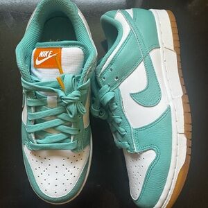 Nike Dunks Teal and White Low-Top Sneakers with Gum Outsole